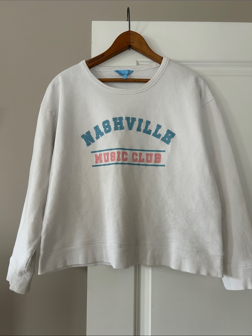 Draper James Nashville Music Club Sweatshirt Sz L w MEASUREMENTS White w Graphic